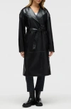 Nvlt Belted Faux Leather Trench Coat In Black