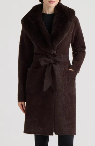 Nvlt Belted Sailor Collar Coatigan In Espresso