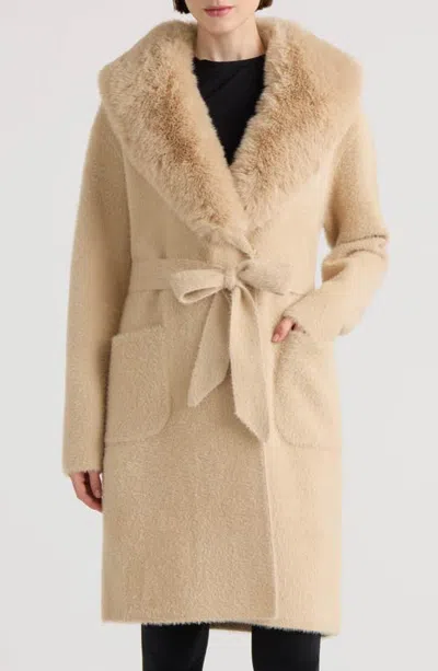 Nvlt Belted Sailor Collar Coatigan In Light Camel