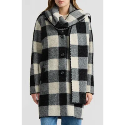 Nvlt Buffalo Plaid Eyelash Coatigan With Attached Scarf In Black