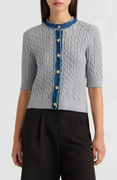 Nvlt Cable Cardigan With Denim Trim In Blue
