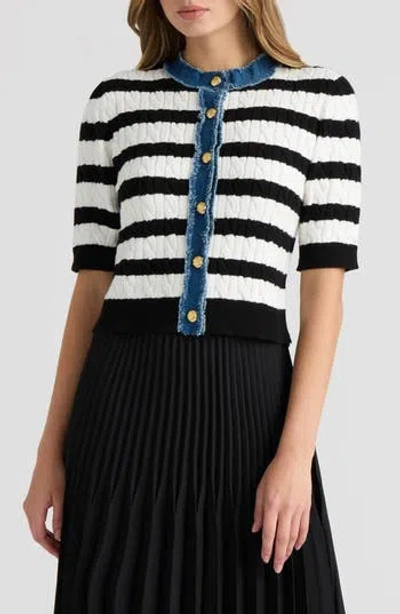 Nvlt Cable Cardigan With Denim Trim In Multi
