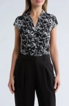 Nvlt Cap Sleeve Ruched Button Front Top In Black