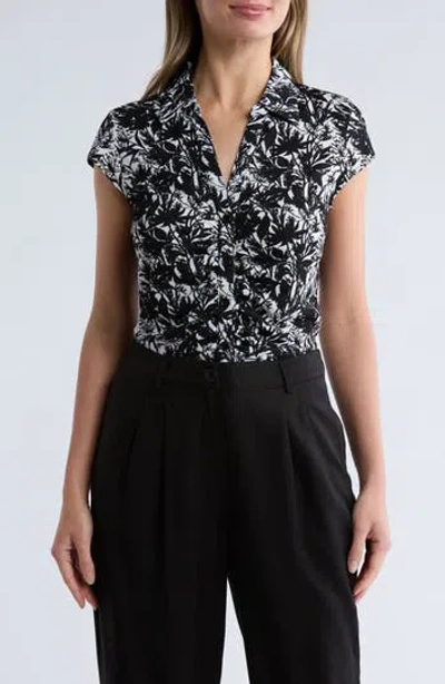 Nvlt Cap Sleeve Ruched Button Front Top In Black