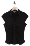 Nvlt Cap Sleeve Ruched Button Front Top In Black
