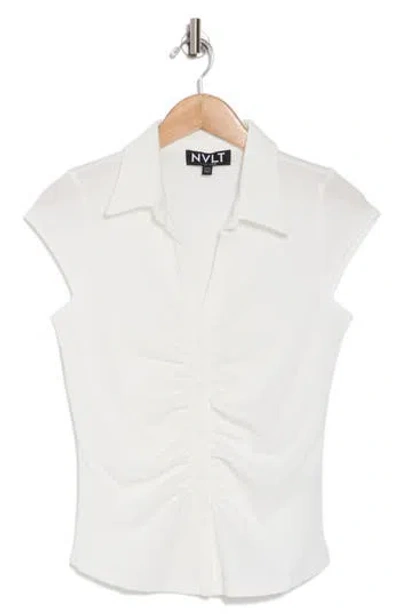 Nvlt Cap Sleeve Ruched Button Front Top In White