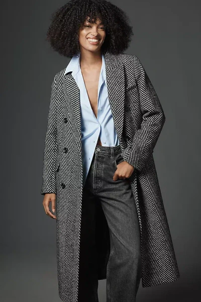 Nvlt Chevron Long Double-breasted Coat Jacket In Multi