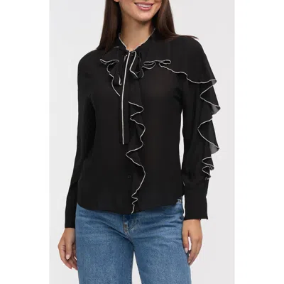 Nvlt Contrast Ruffle Button-up Shirt In Black