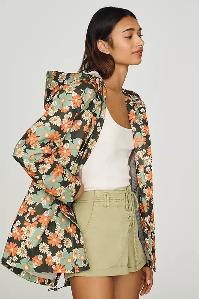 Nvlt Cotton Hooded Floral Rain Coat Jacket In Black