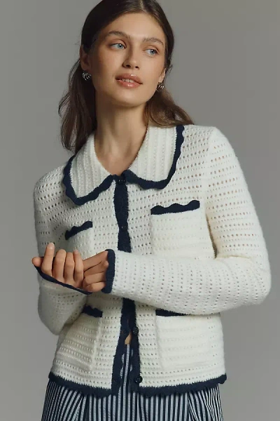 Nvlt Crochet Knit Collared Jacket In White