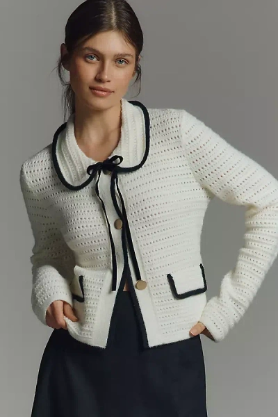Nvlt Crochet Knit Collared Tie Jacket In White