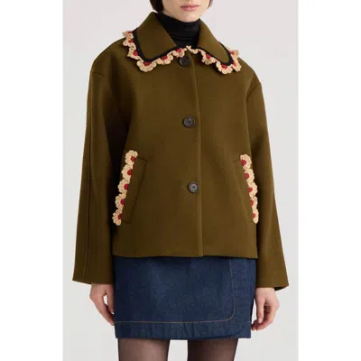 Nvlt Crochet Trim Faux Wool Jacket In Olive