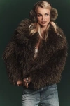 Nvlt Crop Fringe Faux-fur Coat Jacket In Brown
