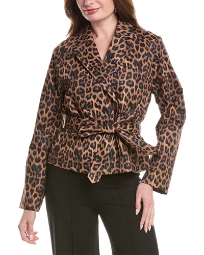 Nvlt Cropped Leopard Trench Coat In Brown