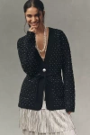 Nvlt Crystal-embellished Belted Knit Blazer Jacket In Black