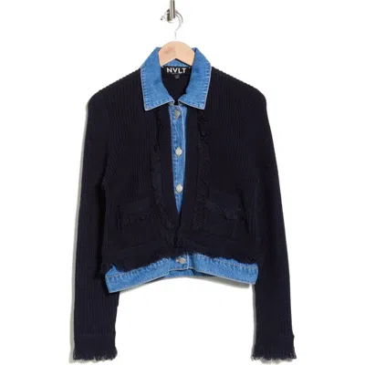 Nvlt Denim Collar Cardigan In Black