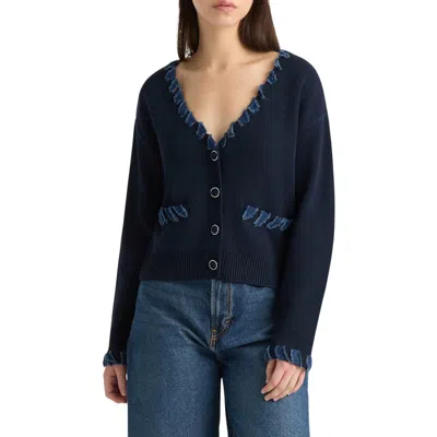 Nvlt Denim Trim Cardigan Sweater In Blue