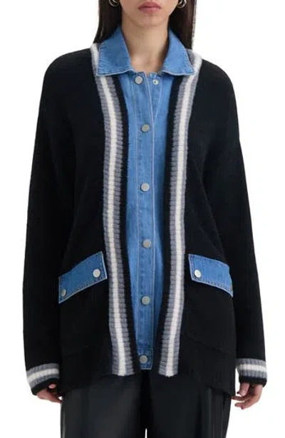 Nvlt Denim Trim Varsity Cardigan In Black
