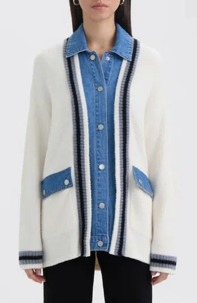 Nvlt Denim Trim Varsity Cardigan In Blue