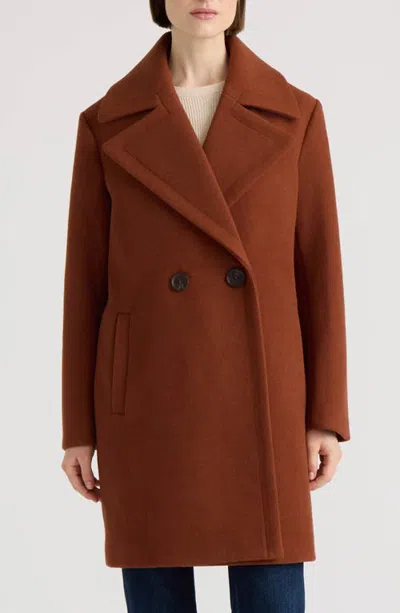 Nvlt Double Breasted Faux Wool Oversize Coat In Brown