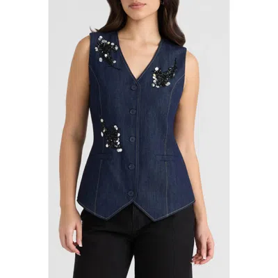 Nvlt Embellished Denim Vest In Blue
