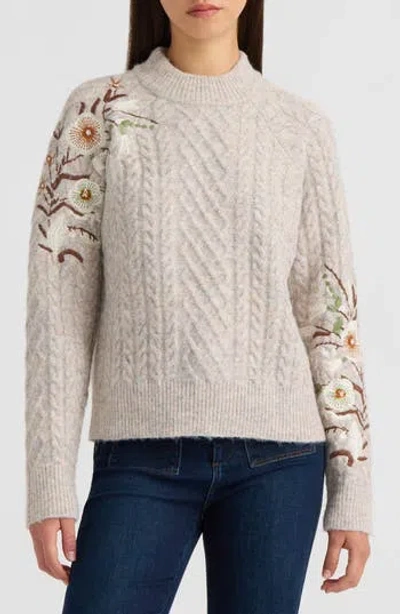 Nvlt Embroidered Cable Mock Neck Sweater In Gray