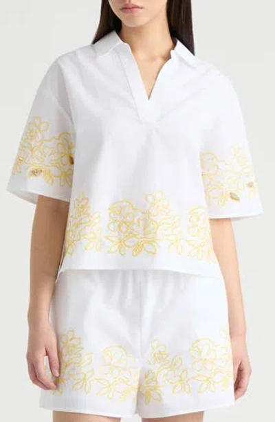 Nvlt Embroidered Cotton Poplin Top In White