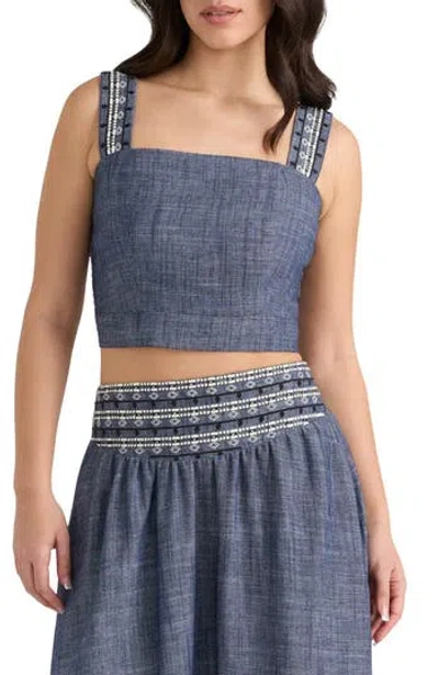 Nvlt Embroidered Crop Top In Blue
