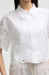 Nvlt Embroidered Eyelet Cotton Short Sleeve Button-up Shirt In White