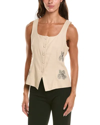 Nvlt Embroidered Linen-blend Top In Neutral