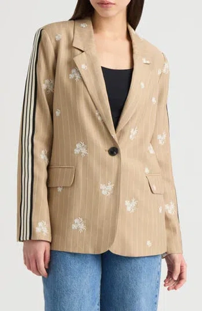 Nvlt Embroidered Pinstripe Blazer In Brown