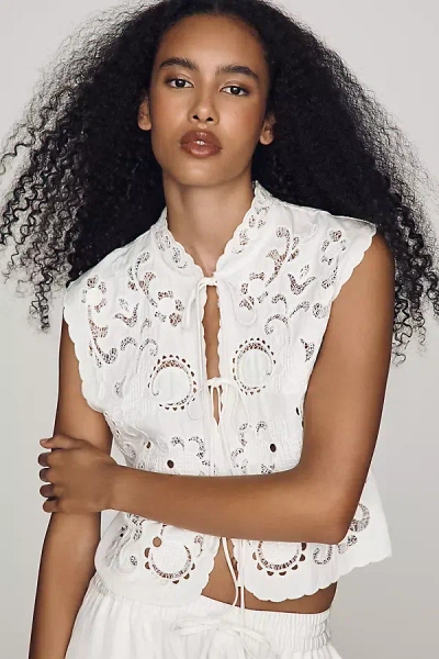 Nvlt Embroidered Tie-front Top In White