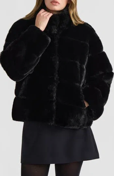 Nvlt Eva Wide Stripe Faux Fur Jacket In Black