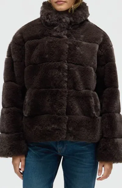 Nvlt Eva Wide Stripe Faux Fur Jacket In Brown