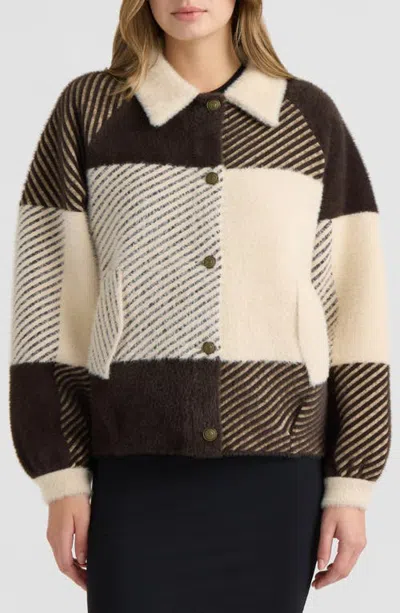 Nvlt Eyelash Cropped Bomber Coatigan In Brown