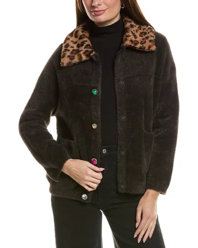 Nvlt Eyelash Knit Bomber Coatigan In Brown