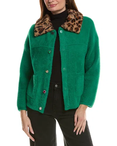 Nvlt Eyelash Knit Bomber Coatigan In Green