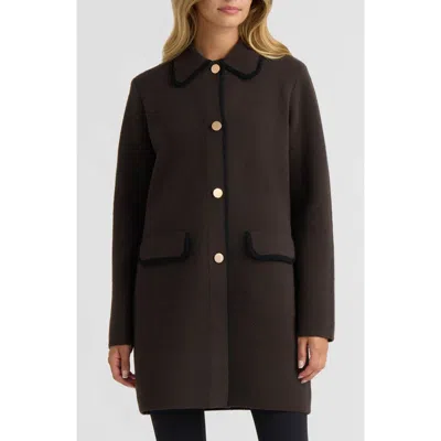 Nvlt Eyelash Knit Coatigan With Contrast Trim In Brown