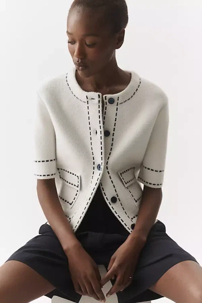 Nvlt Eyelash Knit Elbow Sleeve Jacket In White