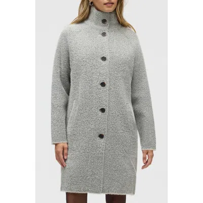Nvlt Eyelash Knit Knee Length Coat In Herringbone