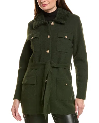 Nvlt Eyelash Military Belted Coatigan Jacket In Green