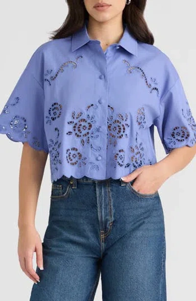 Nvlt Eyelet Cotton Poplin Camp Shirt In Blue