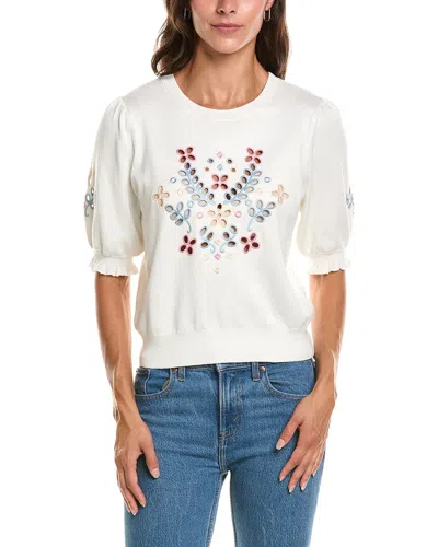 Nvlt Eyelet Crewneck Sweater In White