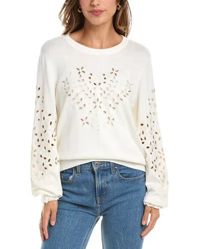 Nvlt Eyelet Crewneck Sweater In White