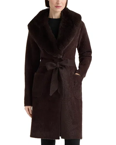 Nvlt Faux Fur Collar Belted Coatigan In Brown