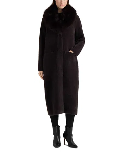 Nvlt Faux Fur Collar Longline Coatigan In Black