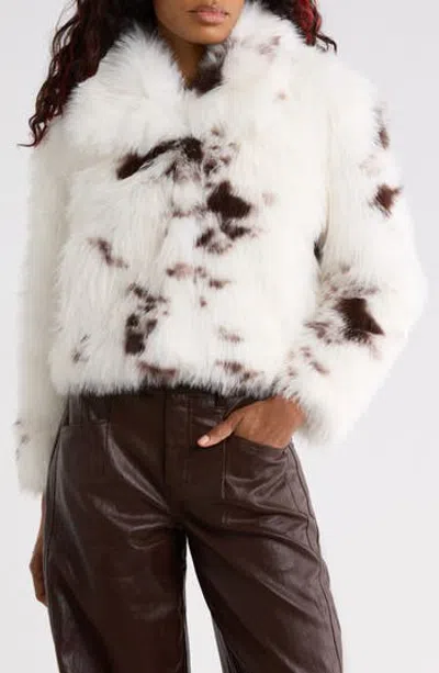 Nvlt Faux Fur Crop Jacket In Brown Cow