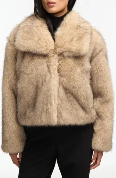 Nvlt Faux Fur Crop Jacket In Brown