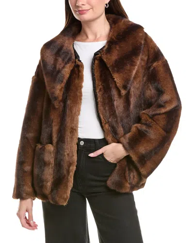 Nvlt Faux Fur Cropped Coat In Brown