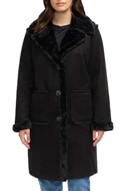 Nvlt Faux Fur Detail Faux Shearling Coat In Black